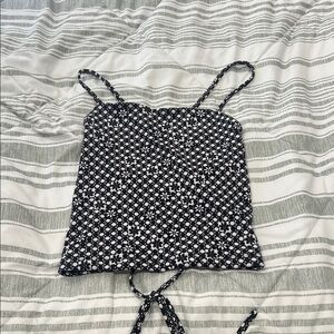 Backless Black & White Floral Tie-Back Cami Top